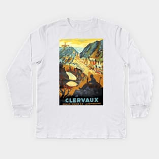 Clervaux, Luxembourg - Vintage Travel Poster Design Kids Long Sleeve T-Shirt